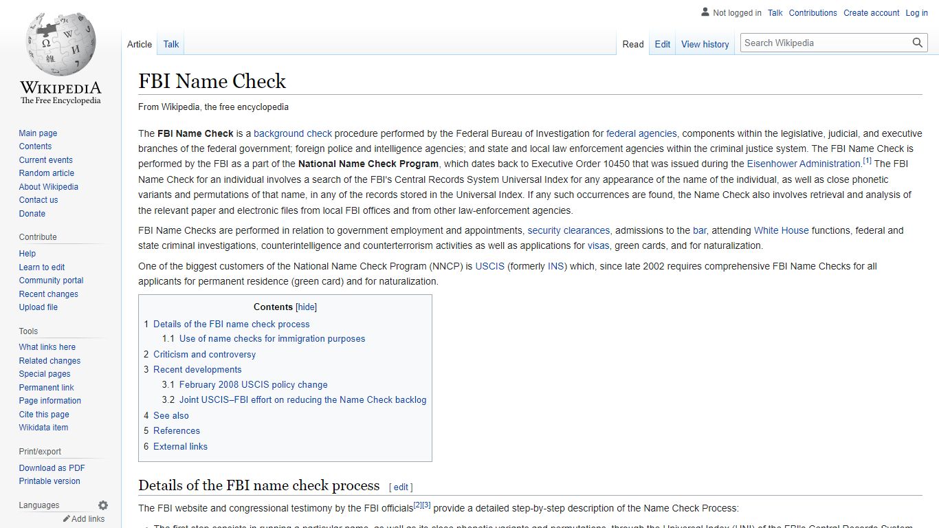 FBI Name Check - Wikipedia